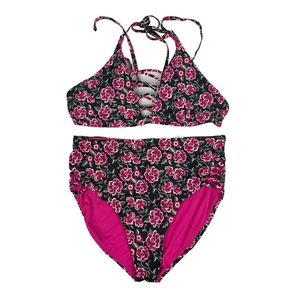 Moxi Blu Women's V-Neck Swimsuit Top With Strappy Criss-Cross Detailing Size XL